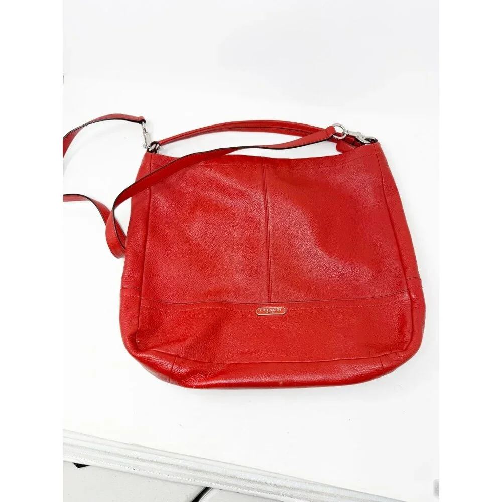 Coach Park Pebble Leather Hobo Shoulder Bag Purse Zip Top F23293 Red Large‎